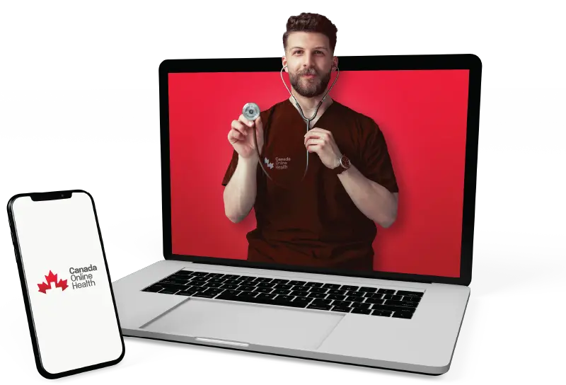 telehealth with a phone and laptop with a men inside